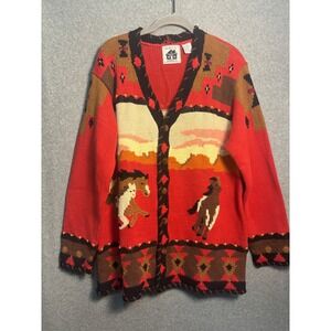 Storybook Knits Horse Cardigan Large Southwestern Western Ranch Cowgirl VTG
